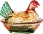 Glass Hen on Nest Candy Dish with Lid, Pastoral  Candy Bowl  with Lid,Muti-Color