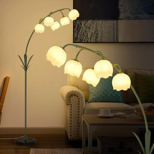 Arc Floor Lamp with 5 G9 LED Bulbs, Foot Switch, Green Floral Design