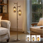 68" Rustic Farmhouse Tree Trunk Floor Lamp with Lantern, Stepless Dimmable, Brown Wood Finish