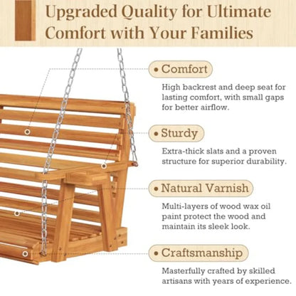5.5FT Wooden Porch Swing  with Cup Holders Chains 880Lbs Weight Capacity  for Courtyard Gar