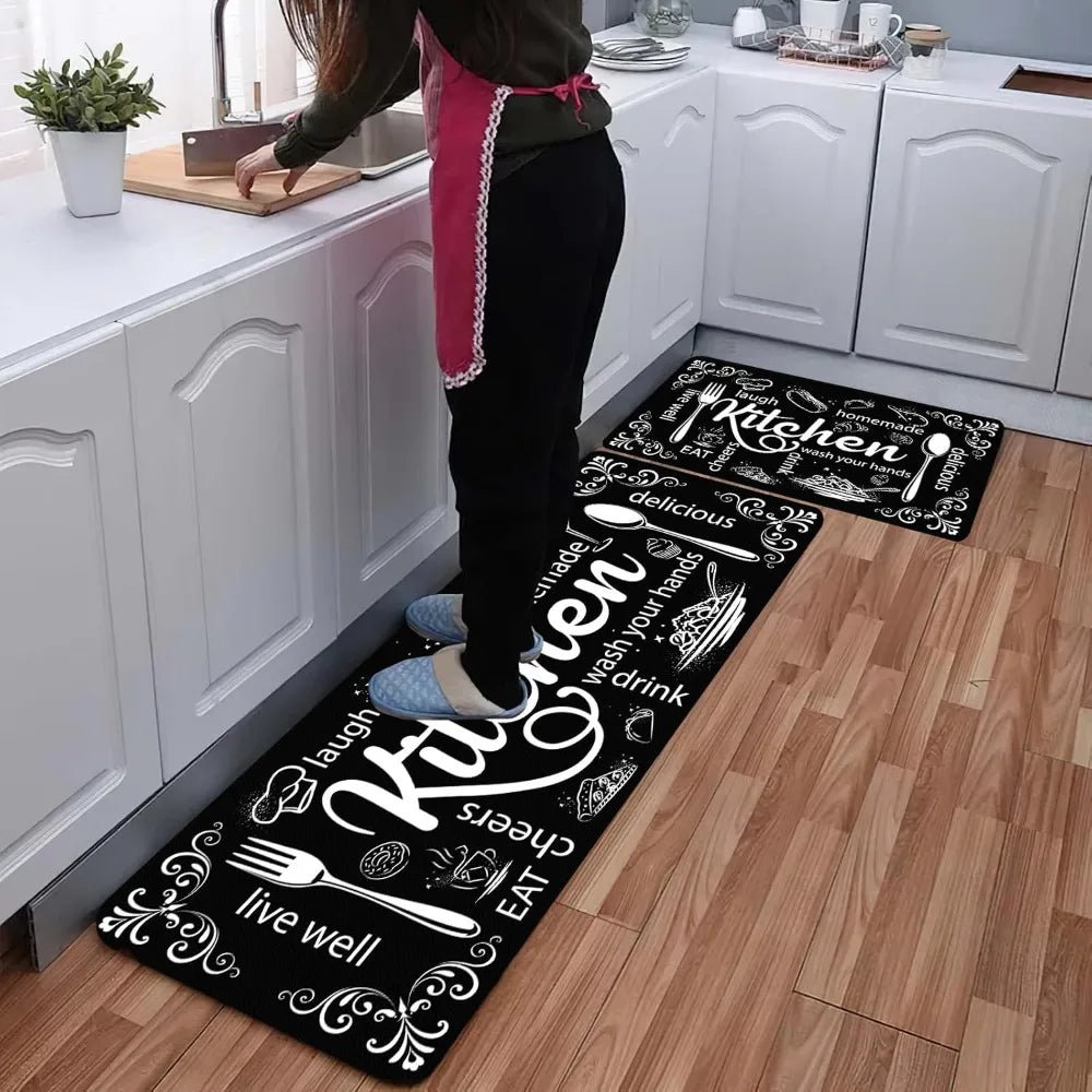 Kitchen Mats for Floor, Sets of 3, Black Farmhouse