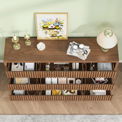 Fluted Long 9 Drawer Dresser, for Bedroom, 58" Wide Vintage Chest of Drawers