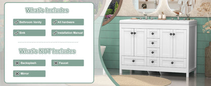 47'' Double-Sink Freestanding Vanity with Drawers & Cabinet White Modern Bathroom Storage Vanity 2 colors White & Black