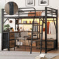 Full Size Loft Bed With Stairs And Storage, Metal Loft Bed Frame WithLarge Under-Bed Space