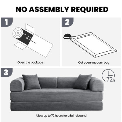 79" Convertible Sofa Bed with Fixed-Shape Frame & Removable Armrests, Modular Corduroy