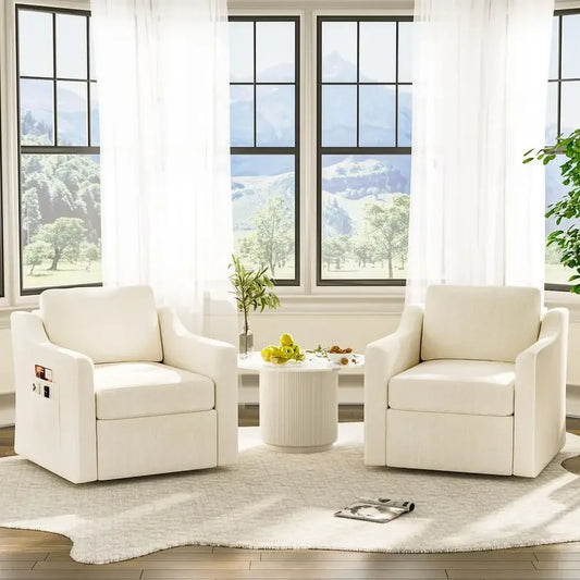 Swivel Accent Chair Set of 2, Large Comfy Reading Chairs, Upholstered