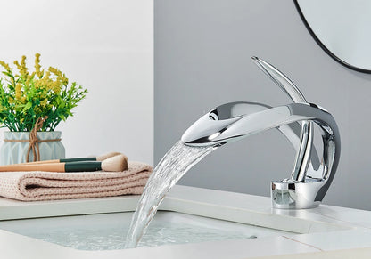 Rozin Luxury Black Basin Faucet Grey Bathroom Waterfall Mixer Tap Brass Deck Mount Modern Style