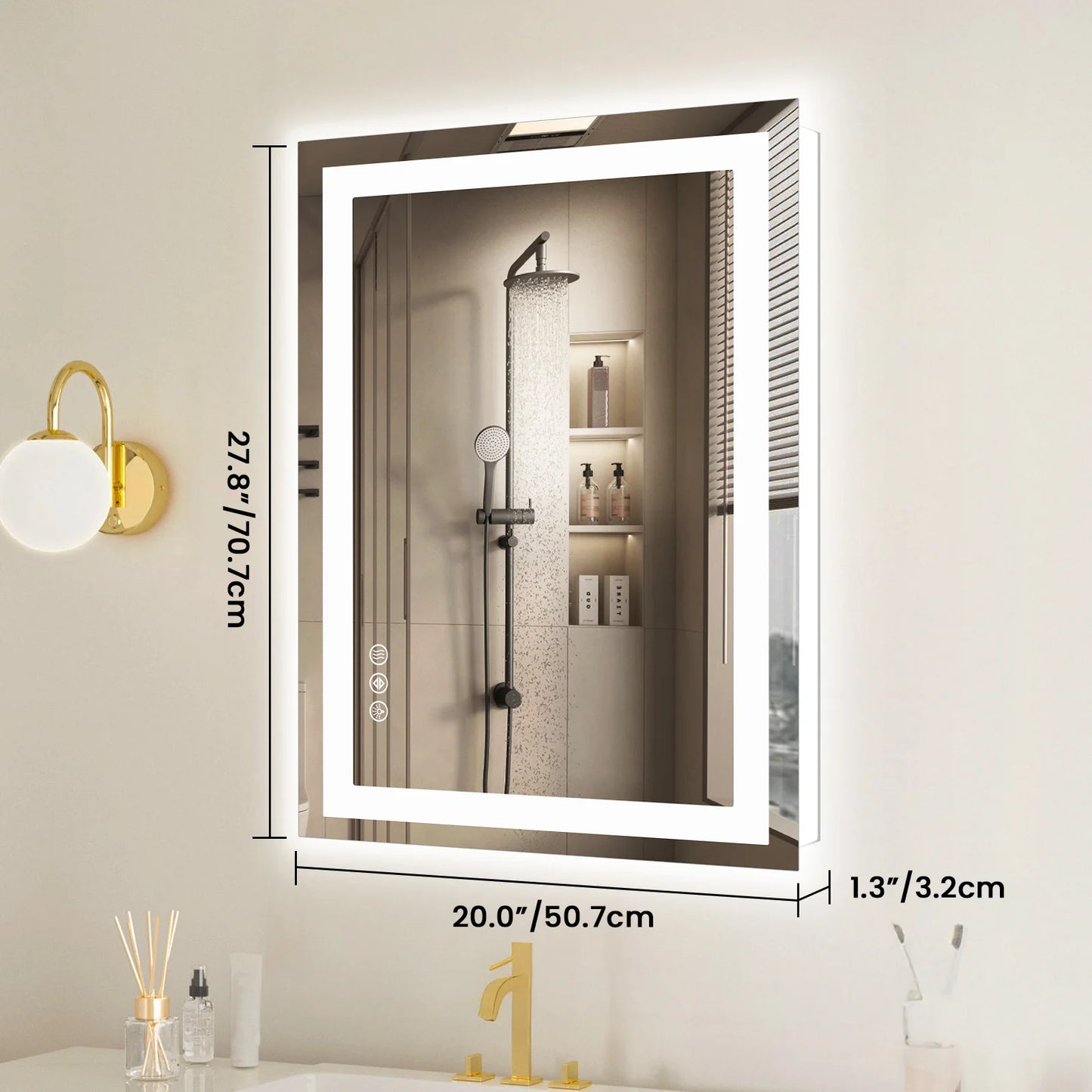 JHK 36"x 24"LED Bathroom Vanity Mirror for Wall  Tempered Glass with Front Light and Backlit For Living Room