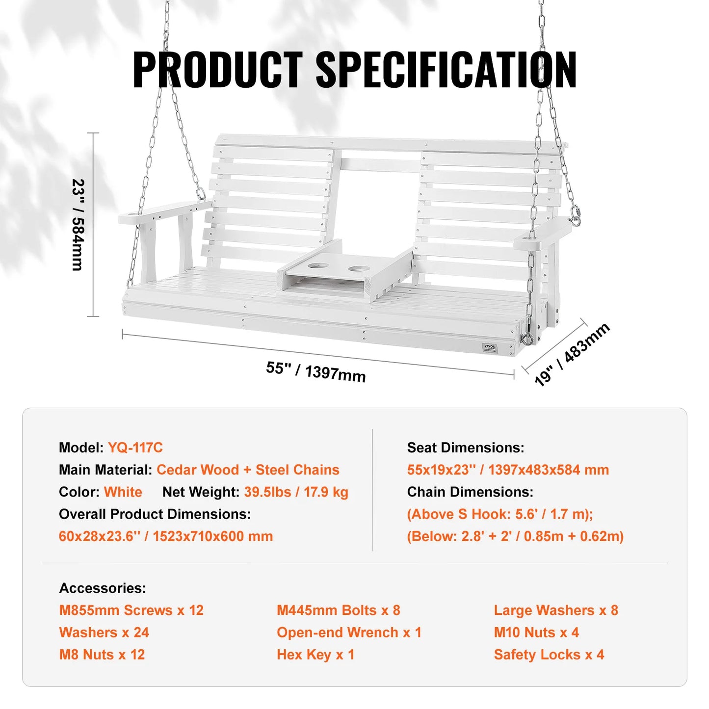 SucceBuy Wooden Porch Swing 5 ft  for Courtyard Garden  880 lbs Strong Load Capacity Chair Bench