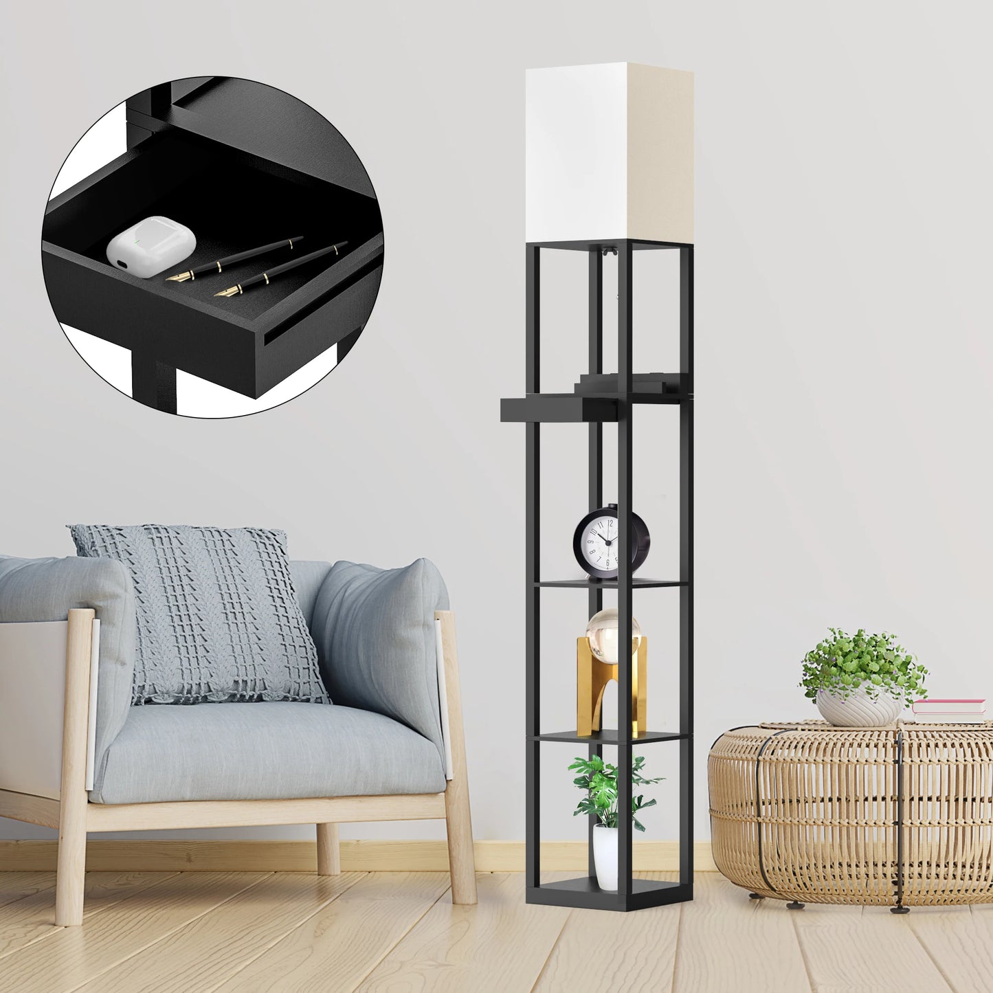 67" Column Floor Lamp with Shelves