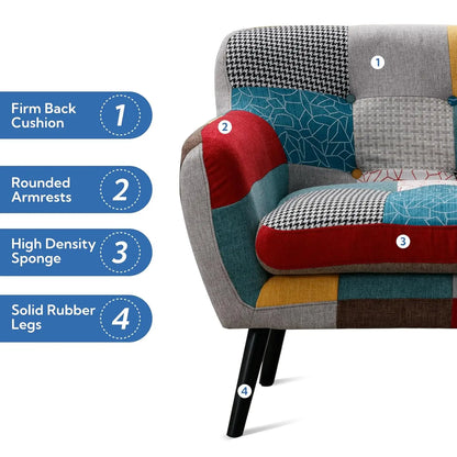 Modern Boho Loveseat Couch for Living Room Bedroom, Upholstered Colorful Plaid Fabric