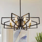 Modern 8-Light Geometric Chandelier Adjustable Height  Light with Black Frame & Golden Accents