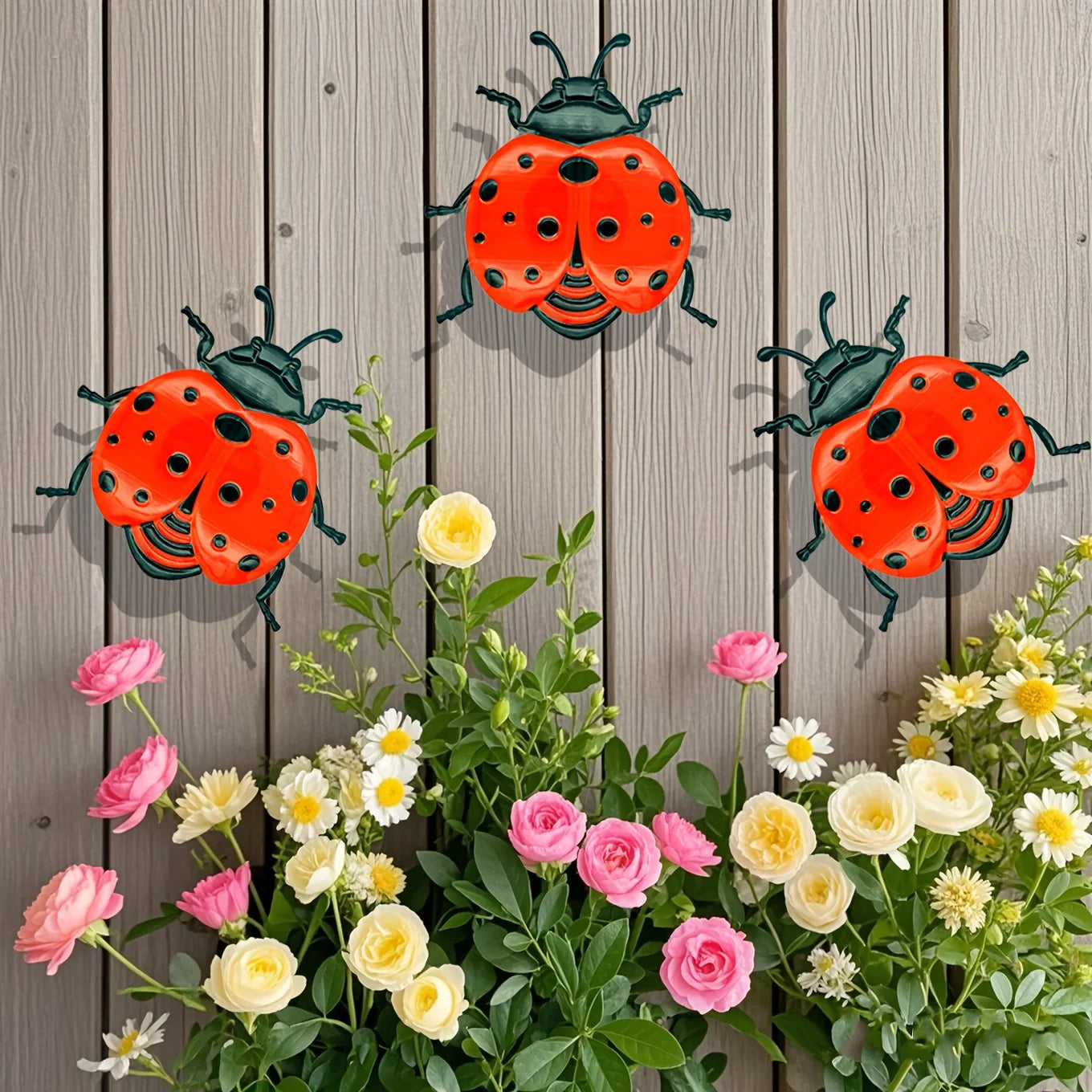 3pcs metal ladybug wall decor garden decoration outdoor metal craft