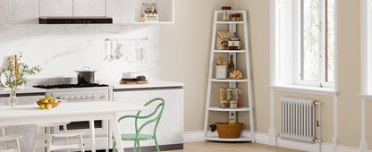 5 Tier Corner Bookshelf and Bookcase, 70 inch Tall Corner Shelves Standing Unit Indoor Plant Stand for Living Room (White)