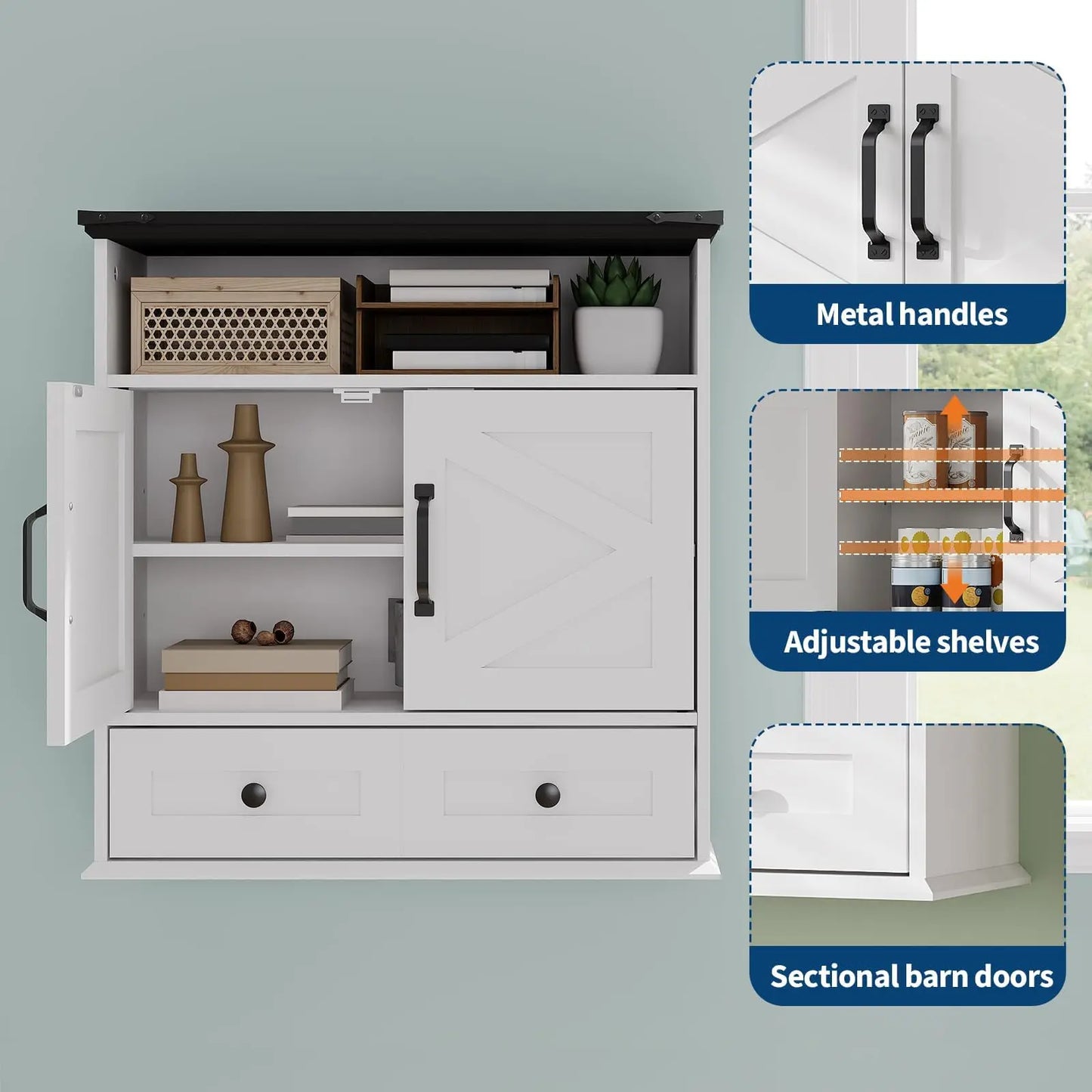 Wall Mounted Farmhouse Medicine Cabinet Over Toilet Storage With Barn Doors Adjustable Shelves