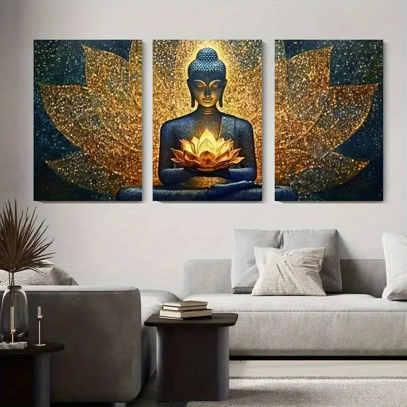 2D Flat 3pcs Framed Canvas Wall Art Lotus Figure