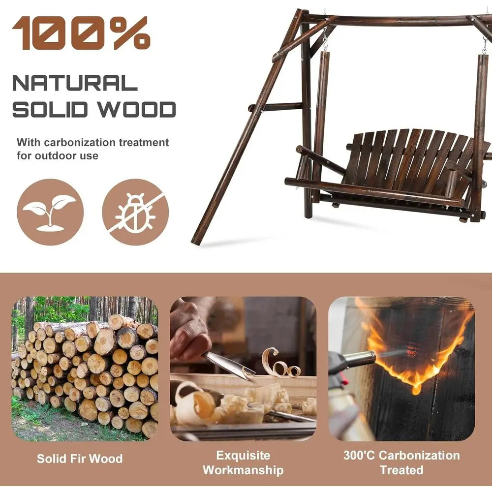 2-Seat Porch Swing with A-Frame Stand, Outdoor Patio Swing Chair