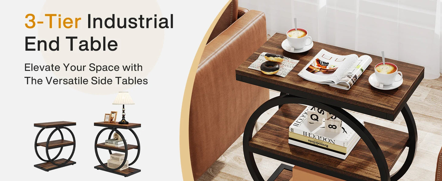 Tribesigns End Table, Narrow End Table with 3 Storage Shelves,