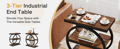 Tribesigns End Table, Narrow End Table with 3 Storage Shelves,