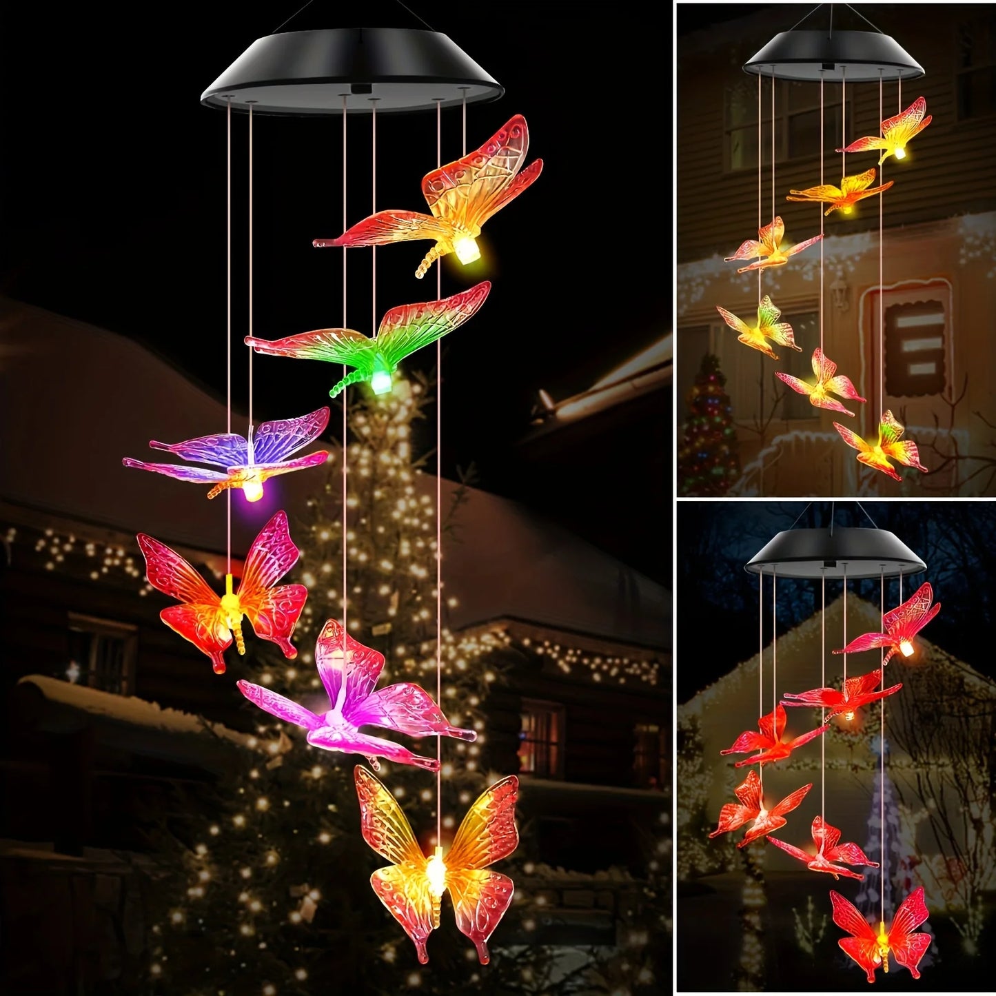 1PC Led Color Changing Butterfly Dragonfly Hummingbird Solar Wind Chimes Outdoor