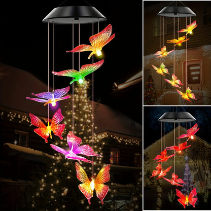 1PC Led Color Changing Butterfly Dragonfly Hummingbird Solar Wind Chimes Outdoor
