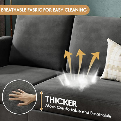 Sofa Couch, 3 Seat L-Shaped Sofa with Linen Fabric Ottoman