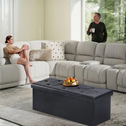 JHK 43 Inches Leather Folding Ottoman Storage Footstool For Living Room
