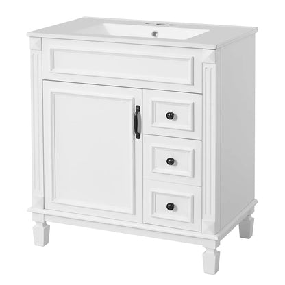 30" Bathroom Vanity with Sink Modern Storage Cabinet Single Door Two Drawers Solid Wood Frame