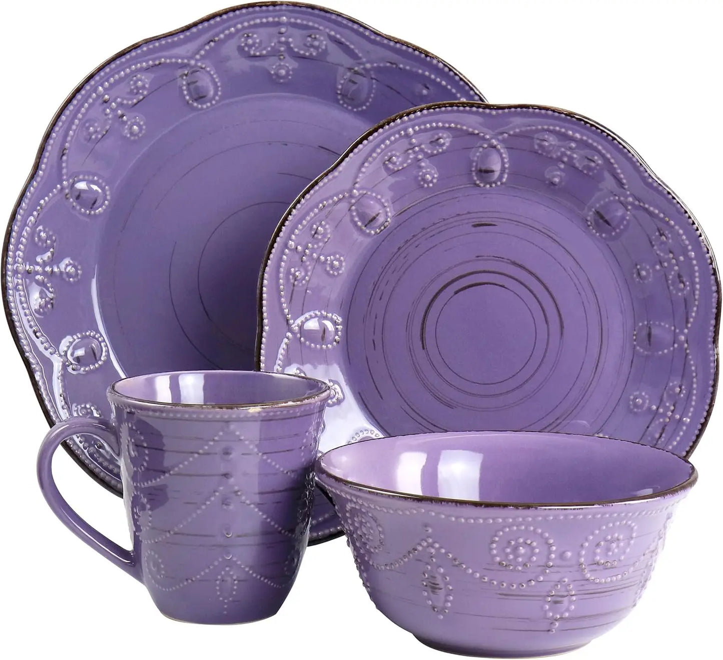 Rustic Birch 16 Piece Stoneware Dinnerware Set in Purple