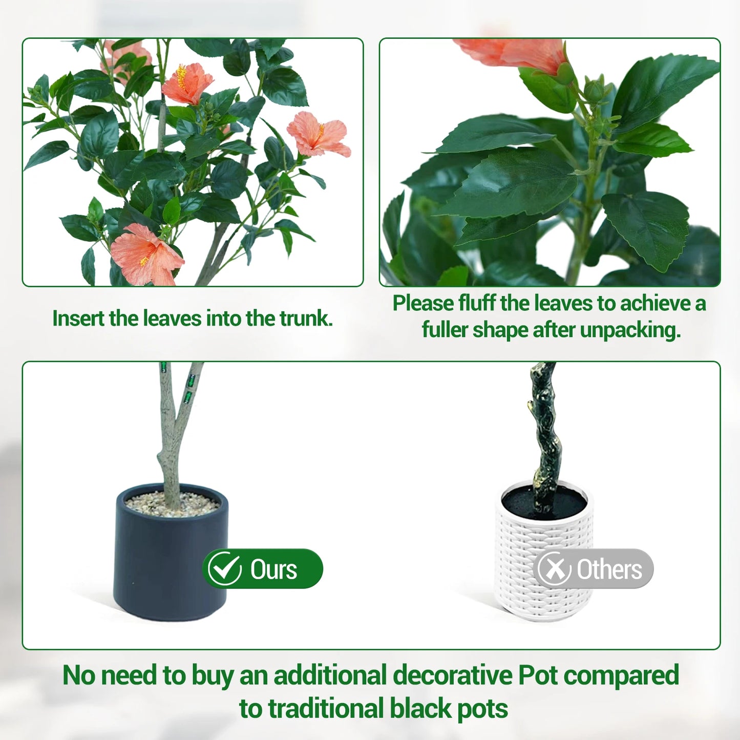 1Pcs  Hibiscus Artificial Tree Faux Tree with Red Hibiscus Flowers  for Front Porch Office Home