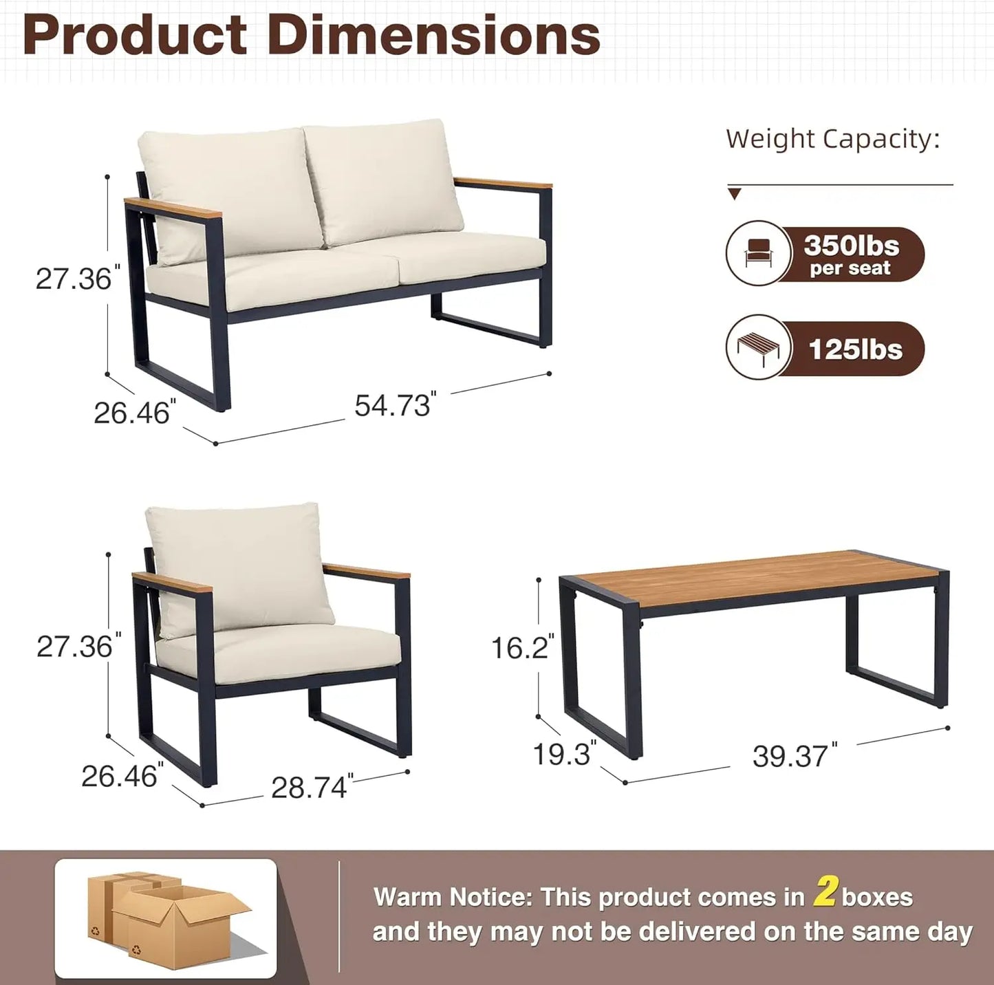 Patio Furniture Set, 4 Pieces Outdoor Patio Furniture with Coffee Table Set