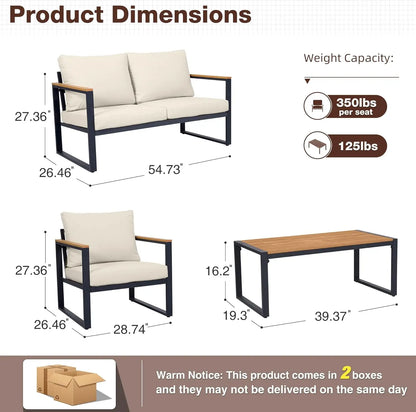 Patio Furniture Set, 4 Pieces Outdoor Patio Furniture with Coffee Table Set