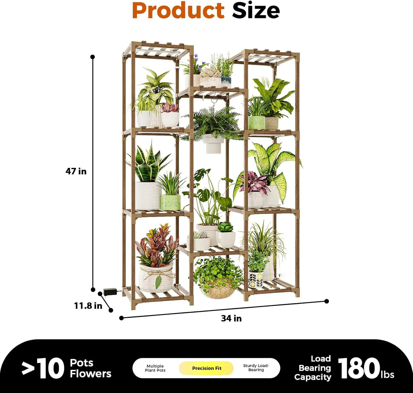 Multi-Tier Plant Stand with Grow Light, Large Wood Shelf for Indoor Outdoor Gardening Decor