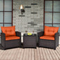 3 PCS Patio Rattan Furniture Set Cushioned  Sofa Orange