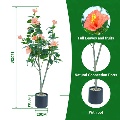 1Pcs  Hibiscus Artificial Tree Faux Tree with Red Hibiscus Flowers  for Front Porch Office Home