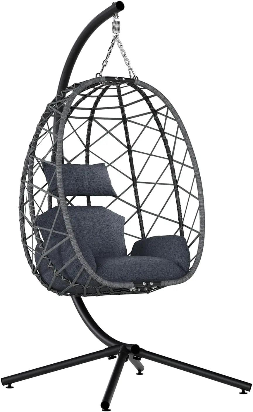 Egg Swing Chair with Stand, Outdoor Patio Hanging Egg Chair, Indoor Hammock Chair