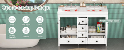 47'' Double-Sink Freestanding Vanity with Drawers & Cabinet White Modern Bathroom Storage Vanity 2 colors White & Black