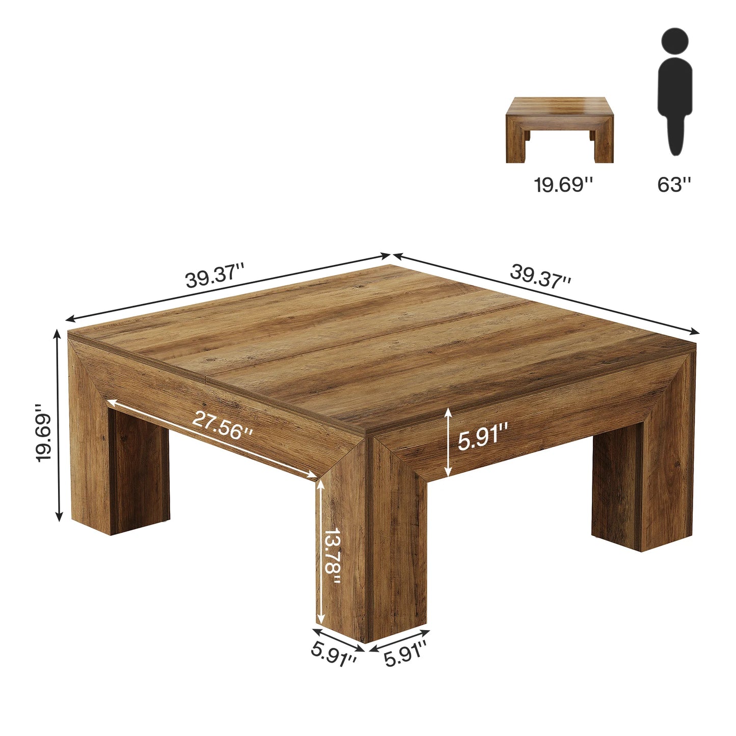 Tribesigns 39.4-Inch Square Coffee Table for Living Room, Farmhouse