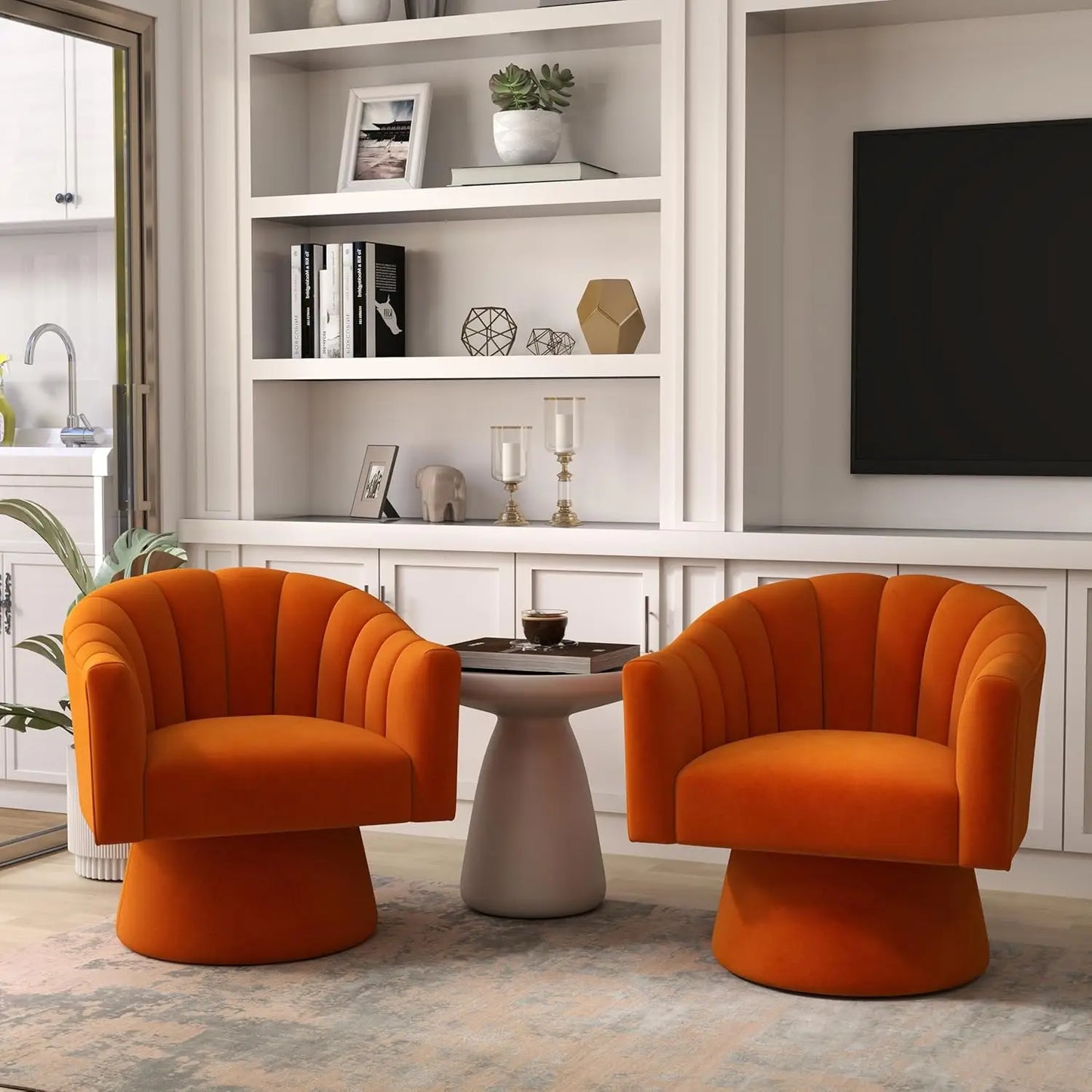 360° Swivel Velvet Upholstered Barrel Chair Set 2 Living Room Reading Round Armchair, 15 different colors