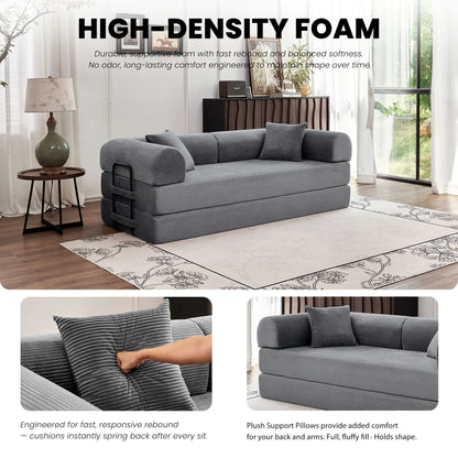 79" Convertible Sofa Bed with Fixed-Shape Frame & Removable Armrests, Modular Corduroy