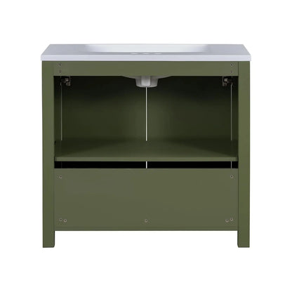 36in Free Standing Bathroom Vanity with Sink Wooden Cabinet Ceramic Basin