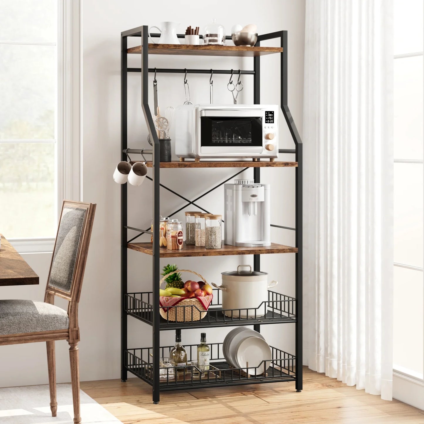 Kitchen Bakers Rack Microwave Oven Stand Coffee Bar Station