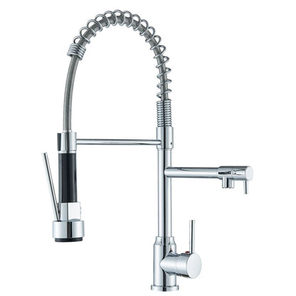 Black Kitchen Faucet With Pull Down Spring Sprayer Deck Mounted Hot and Cold Water Mixer