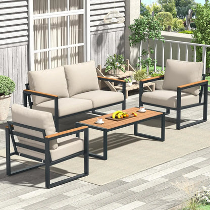 Patio Furniture Set, 4 Pieces Outdoor Patio Furniture with Coffee Table Set