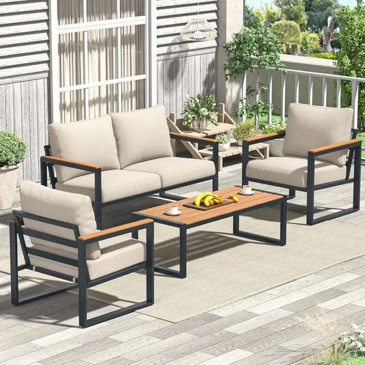 Patio Furniture Set, 4 Pieces Outdoor Patio Furniture with Coffee Table Set