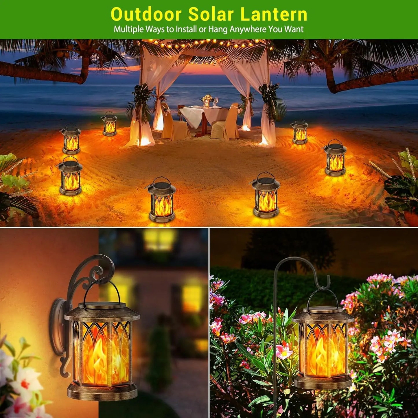2 Pack Solar Hanging Lights Outdoor for Garden, Bronze/Black
