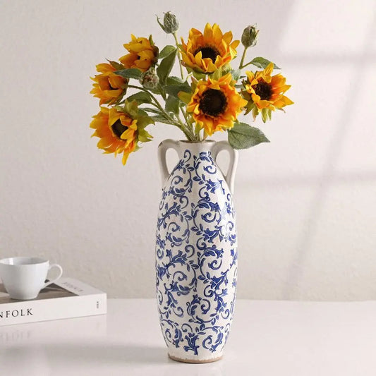 Blue and White Floor Vase for Pampas Grass,  Ceramic Farmhouse Decorative Large Vases for Flower,
