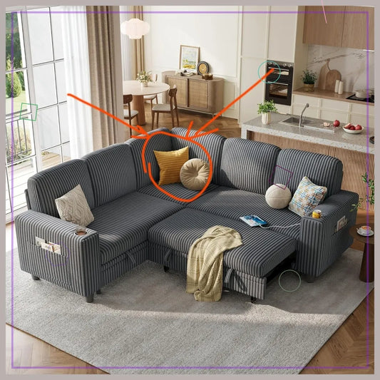 Corner Sleeper Sofa Sectional Couch with Storage, Beige Fabric  for Living Room