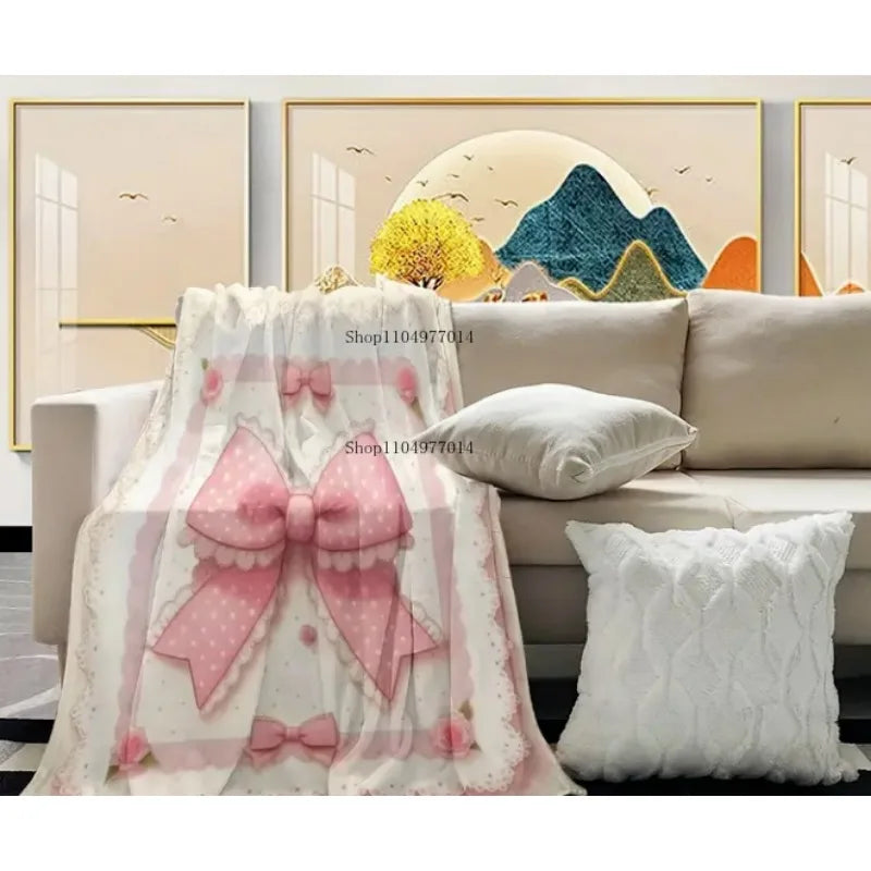 pink bow and polka dot princess blanket.