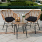 3 Piece Outdoor Wicker Bistro Set,  w/2 Large Rattan Chairs and Tempered Glass Table, Patio Furniture